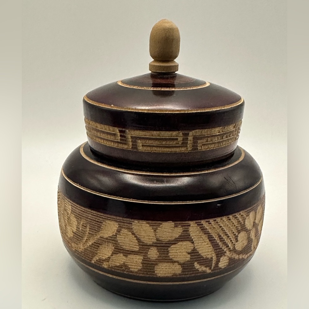 Hand curved wood trinket box